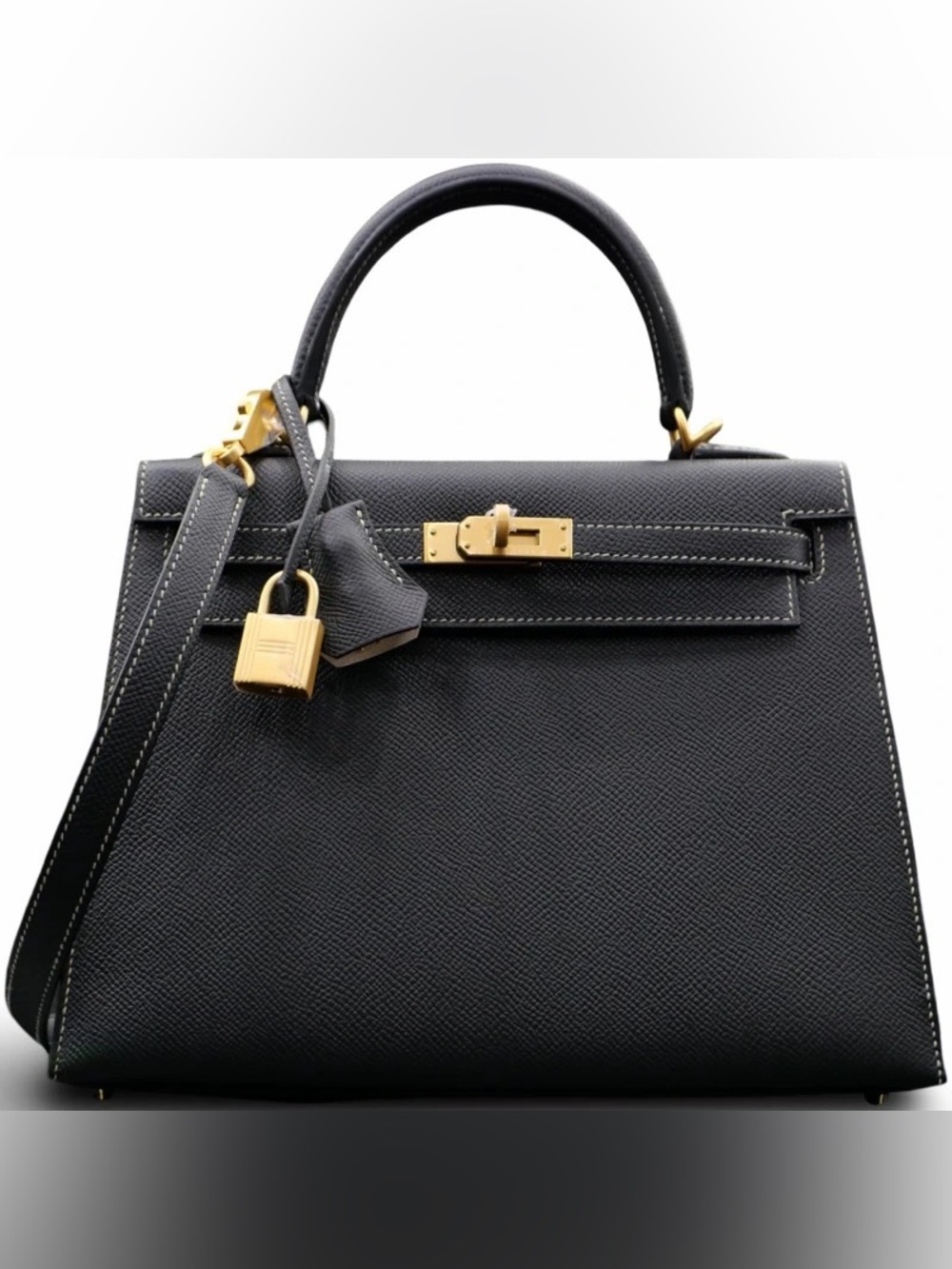 H K 32 Retourne handbag noir black imported Togo contrast stitching GHW